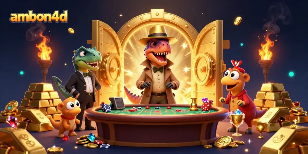 ambon4d velociraptor card counter sneaking chips at a vibrant casino blackjack table.