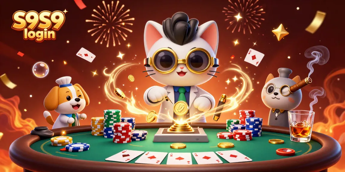 Experience the excitement of casino gaming with S9S9 login, featuring a vibrant scene of gaming elements and characters.