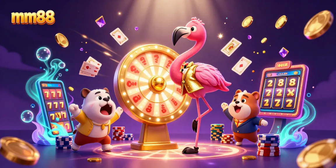 mm88 engages players with excitement, showcasing vibrant casino elements in a thrilling 3D illustration.