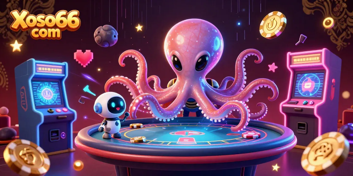 Play exciting games at Xoso66 com with an alien octopus at a holographic poker table.
