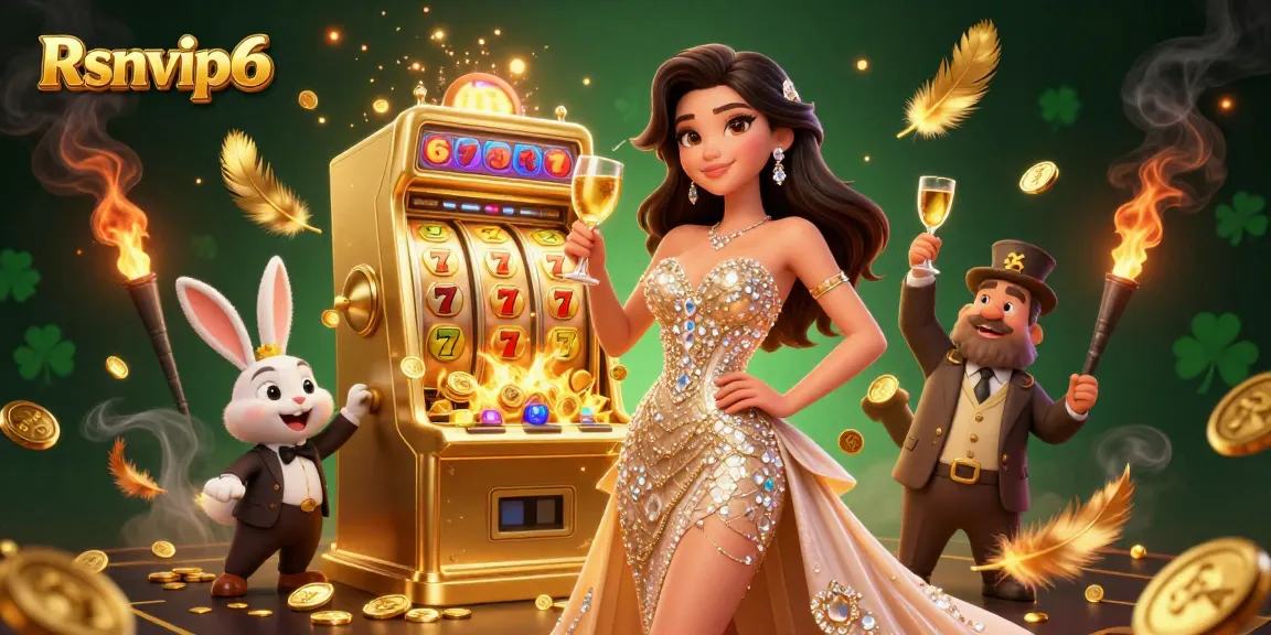 Rasakan keseruan dan momen menang di Rsnvip6 dengan ilustrasi glamor dari suasana kasino.