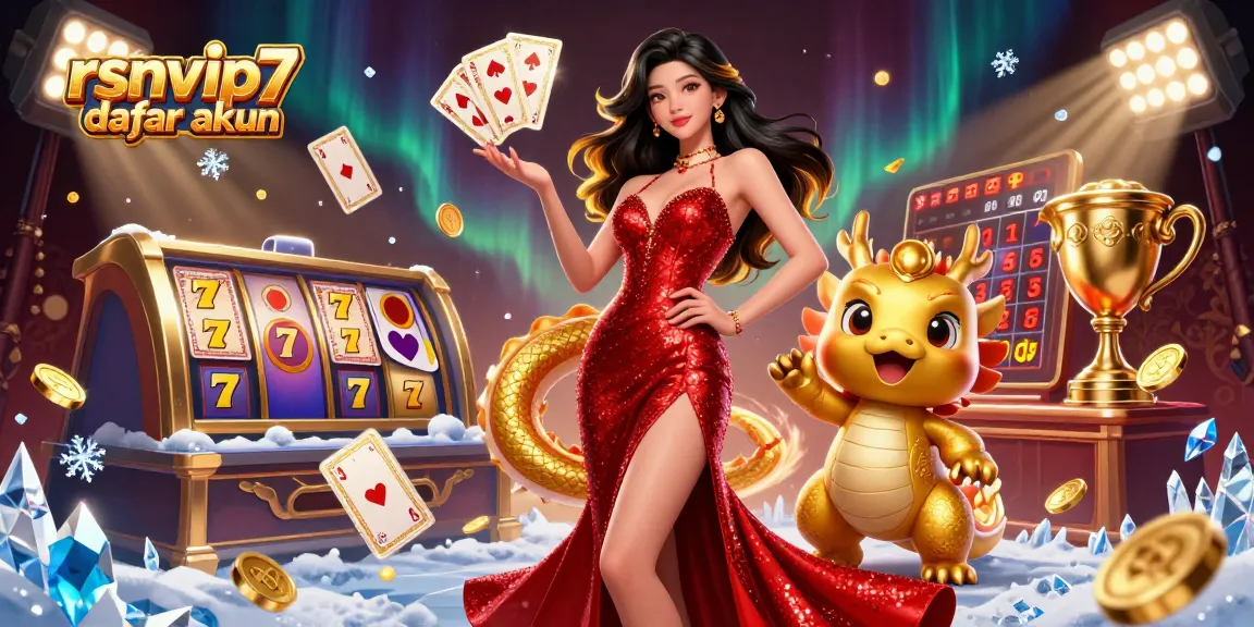 Experience the thrill of gambling with rsnvip7 daftar akun, featuring a stunning character in a vibrant casino atmosphere.