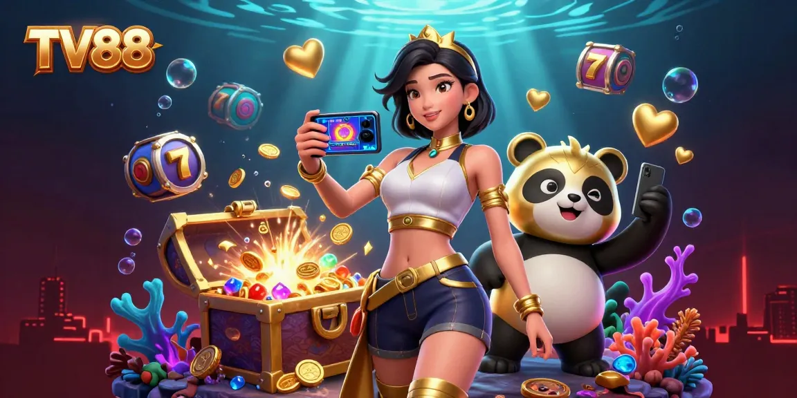 Experience TV88 gaming with vibrant visuals and rich casino elements in this dynamic illustration.