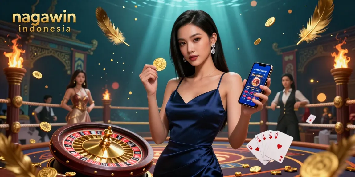 Experience the thrill of nagawin indonesia with a stunning casino scene featuring a confident Asian woman.