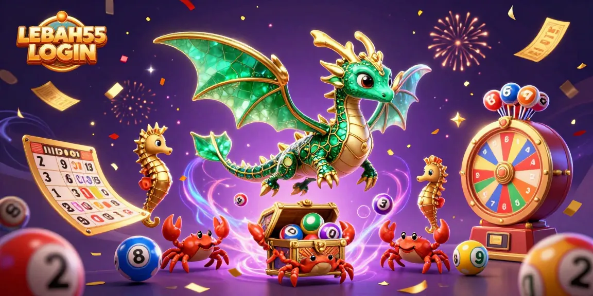 Experience exciting gameplay with LEBAH55 LOGIN in this vibrant casino-themed illustration.