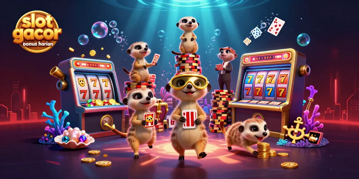 Immerse in slot gacor games bonus harian with spirited meerkats in a vibrant casino scene.