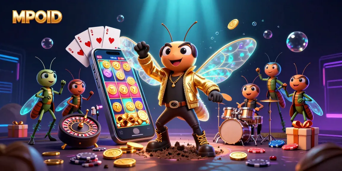 MPOID brings excitement with vibrant slot game action, featuring a cicada rock star and dynamic game elements.