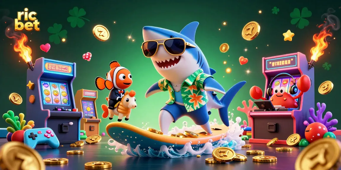 Surfing the waves of gold, ric bet showcases a vibrant 3D casino scene with playful sea creatures.