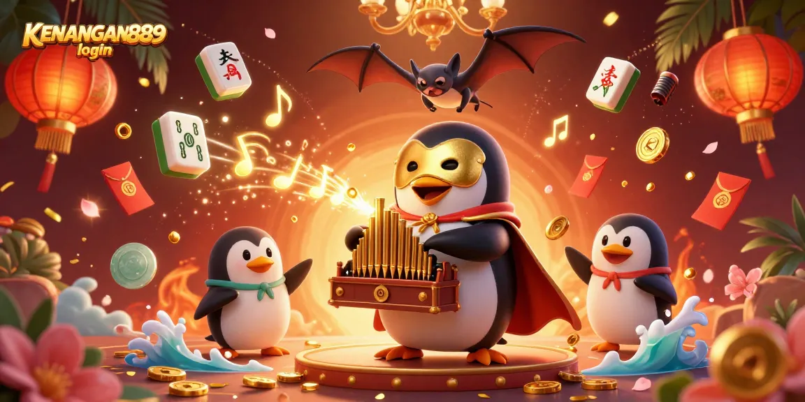 Experience seamless gameplay with KENANGAN889 login as golden coins flow from the organ, surrounded by vibrant casino elements.