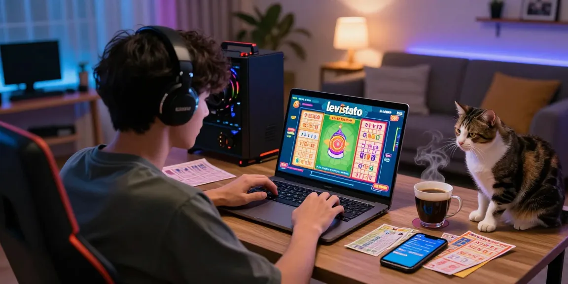 Engaging online lottery gaming scene with levistoto player in cozy apartment.
