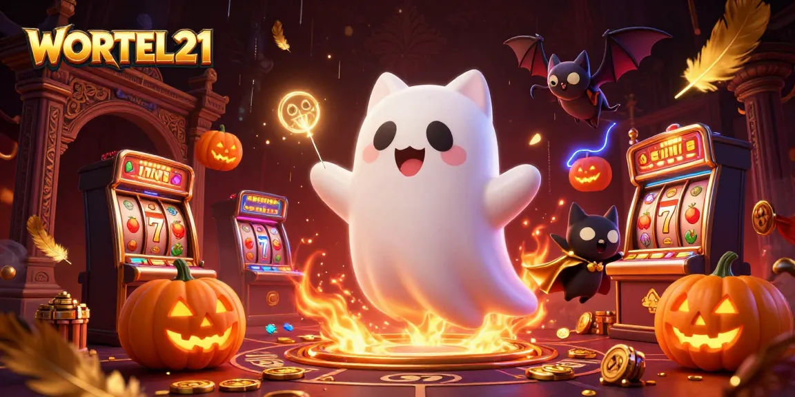 WORTEL21 captivates players in a haunted casino with lively ghost cat and poker lanterns.