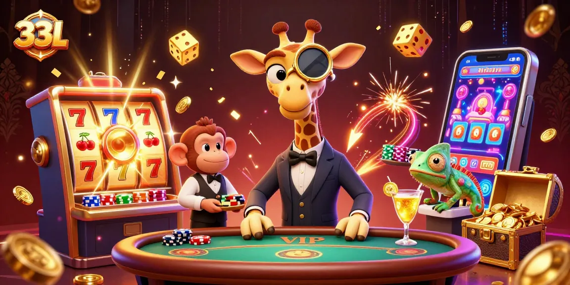 Spin to win with the 33L slots dynamic scene featuring vibrant characters and thrilling casino elements.