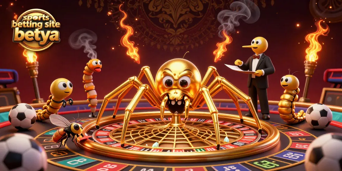 Engage with sports betting site betya featuring a golden spider spinning a betting web.