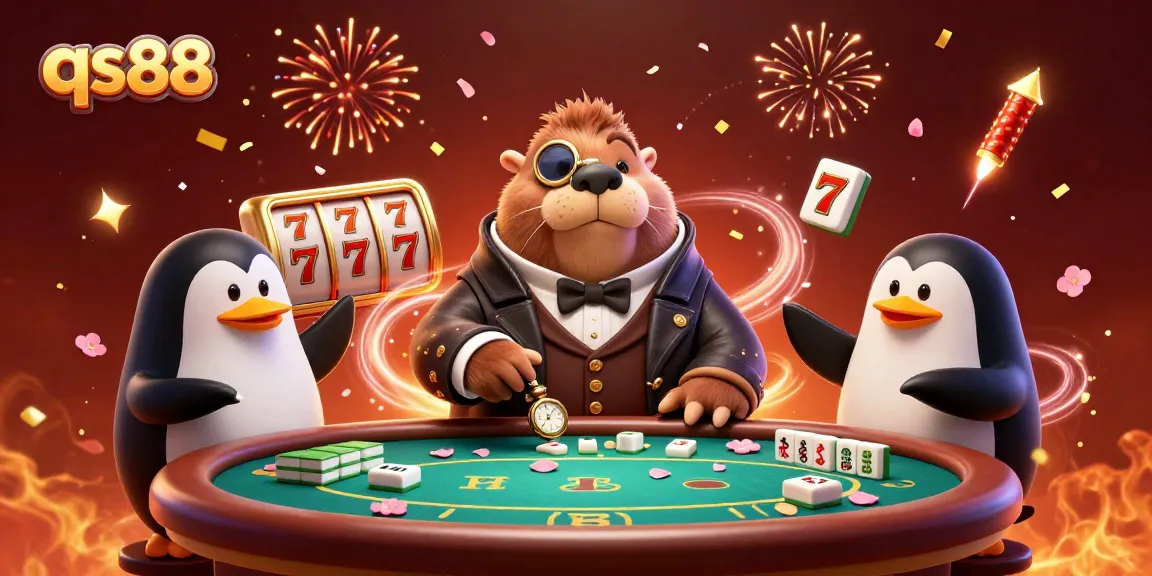 Bet at qs88 with a joyful walrus playing poker underwater with dynamic slot elements.