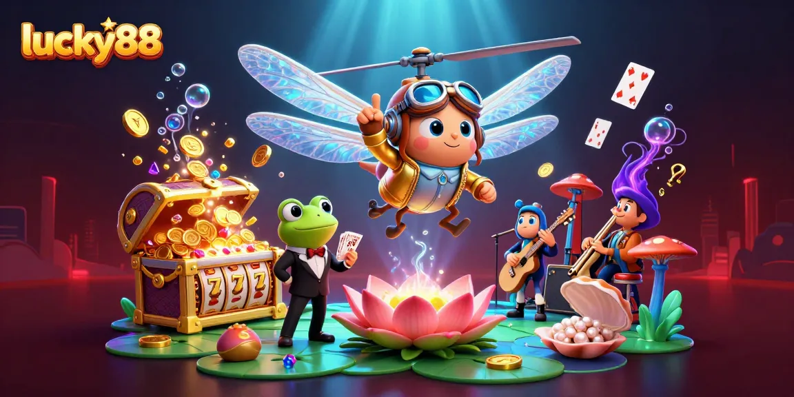 Experience the excitement of lucky88 with vibrant characters and a packed casino scene featuring slots and a vibrant underwater setting.