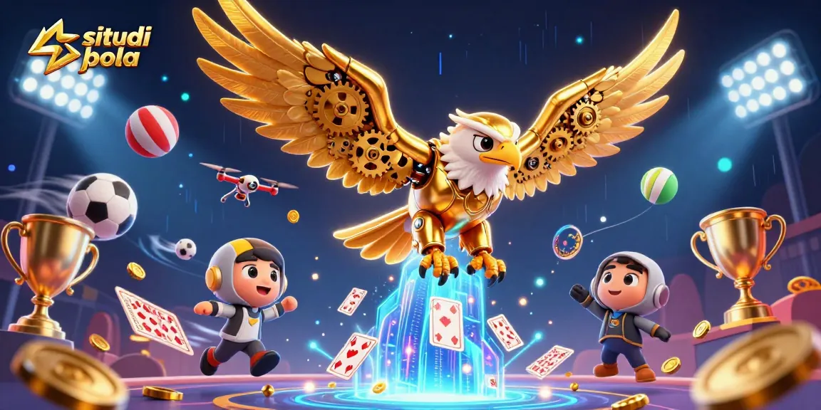 Taruhkan di situs judi bola dengan tergoda oleh elang cybernetic terbang melintasi kartu holografik