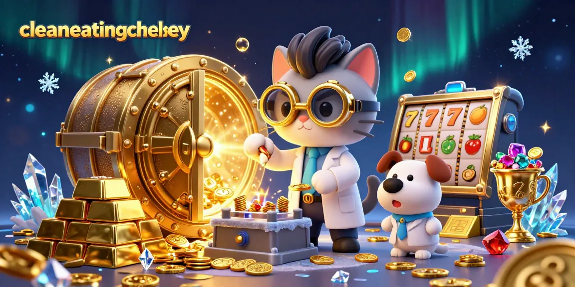 Spin to win with cleaneatingchelsey's casino adventure, featuring dynamic slot reels and vibrant treasures.