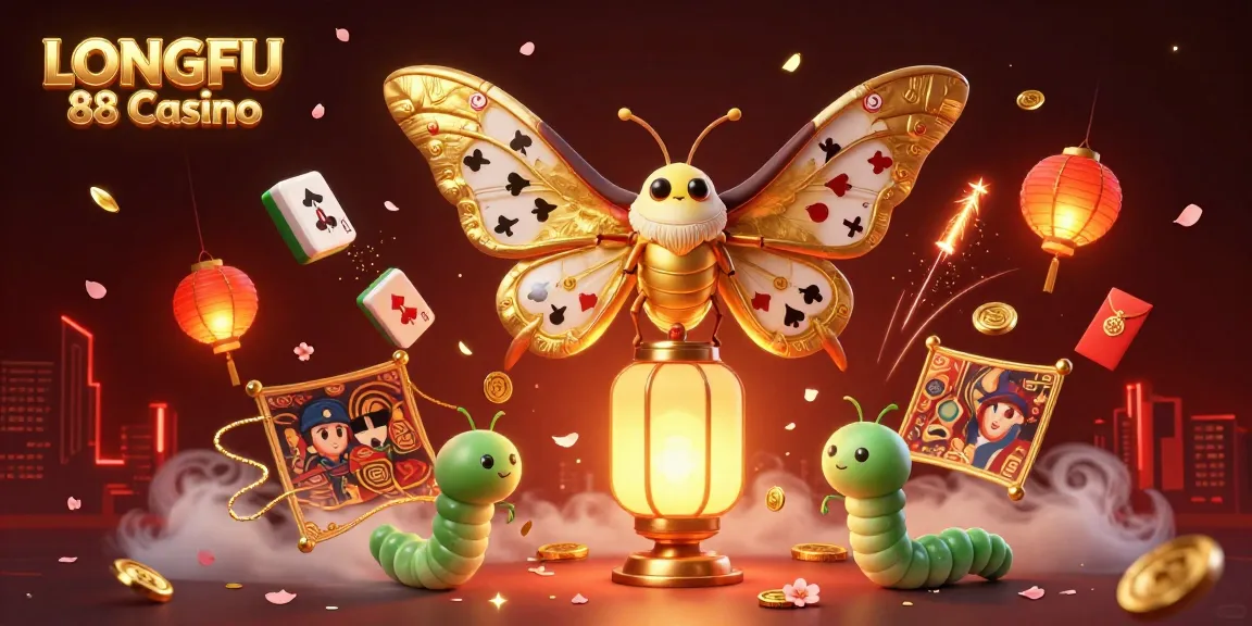 Rasakan pengalaman luar biasa di LONGFU 88 Casino dengan ilustrasi menawan yang penuh warna dan elemen kasino.