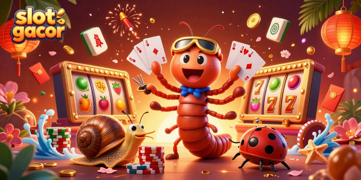 Experience the excitement of slot gacor with a vibrant casino scene featuring a millipede dealer, high-roller snail, and pill bug.