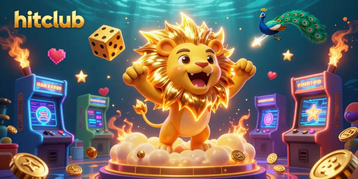 Hitclub players enjoy thrilling wins with 3D casino games and golden dice in a vibrant scene.