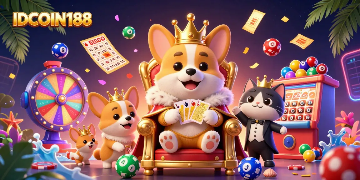 IDCOIN188 players enjoy a vibrant casino atmosphere filled with lottery elements and excitement.