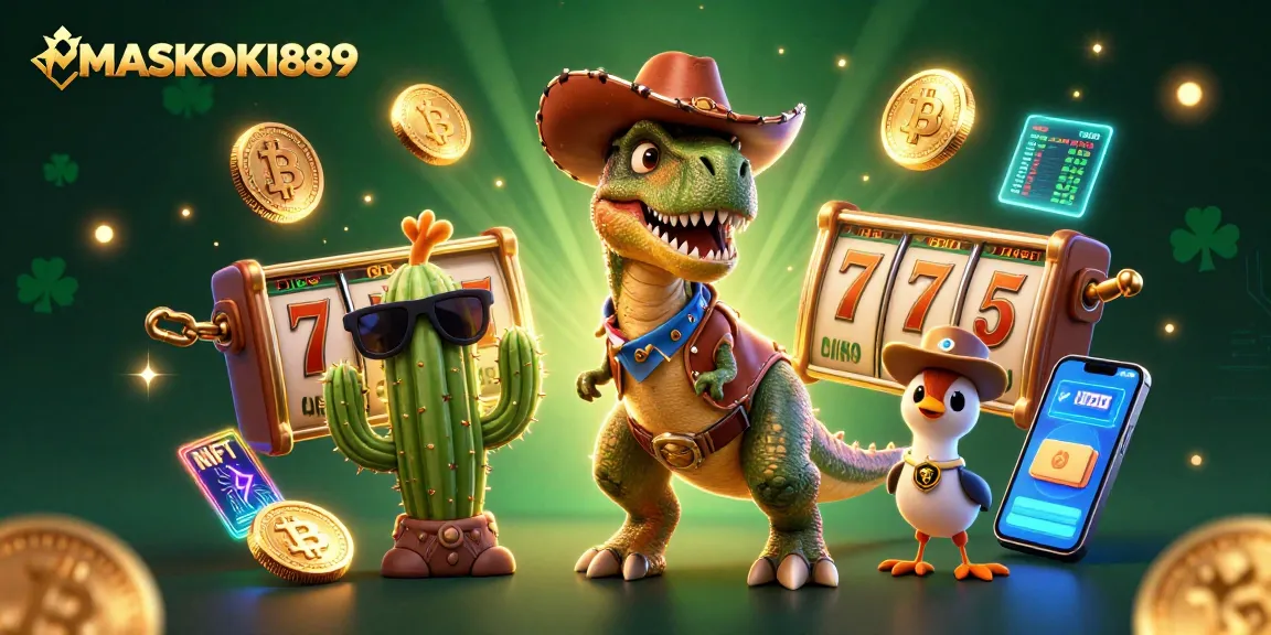 Spin and win at MASKOKI889 with lively characters and thrilling slot reels in action!