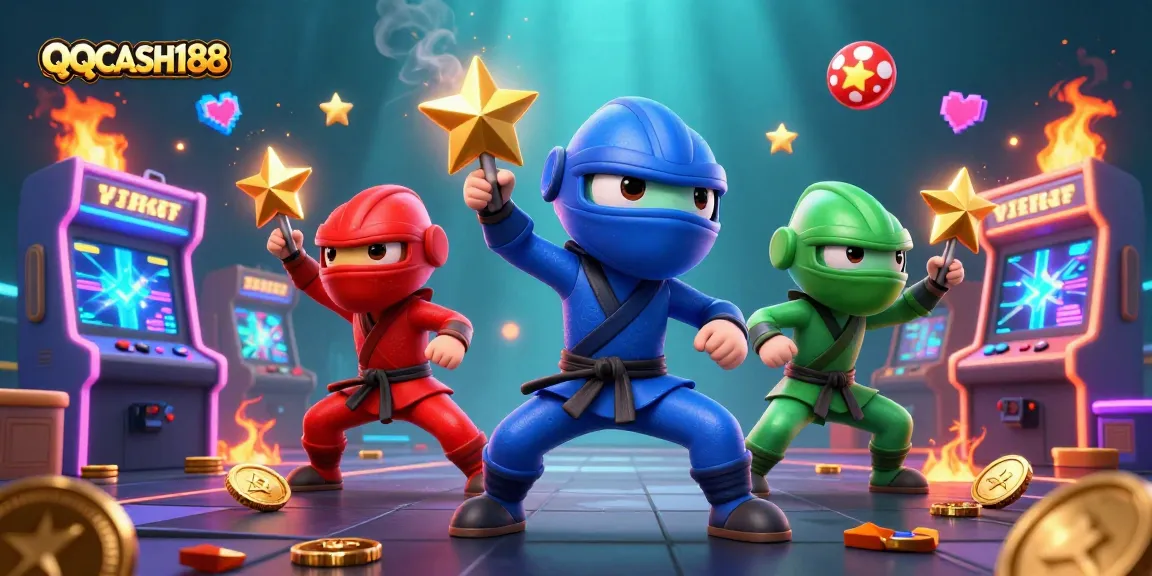 Engage with QQCASH188's immersive gaming experience featuring ninjas and dynamic casino elements.