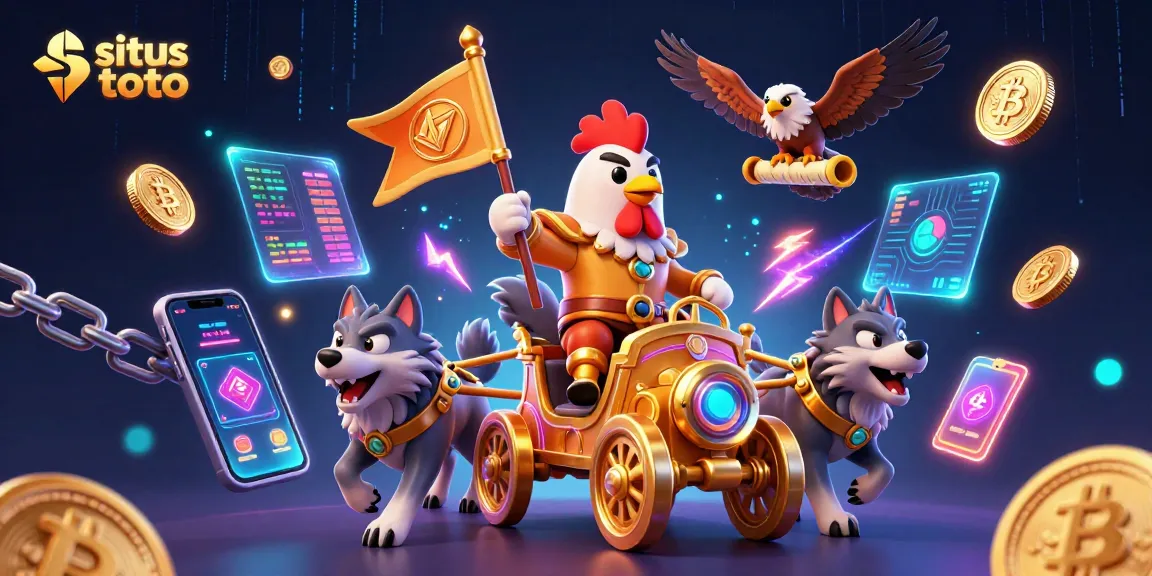 Gambarkan strategi menang di situs toto dengan ilustrasi 3D penuh warna yang dinamis.