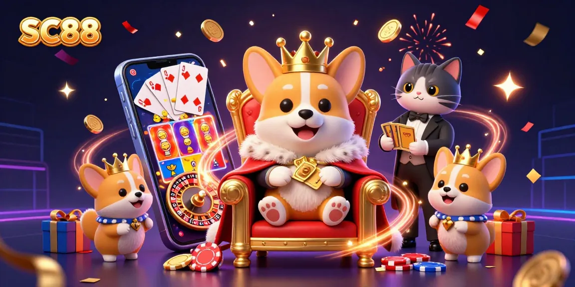 Join the SC88 royal corgi in an exhilarating casino adventure filled with slots, cards, and energy.