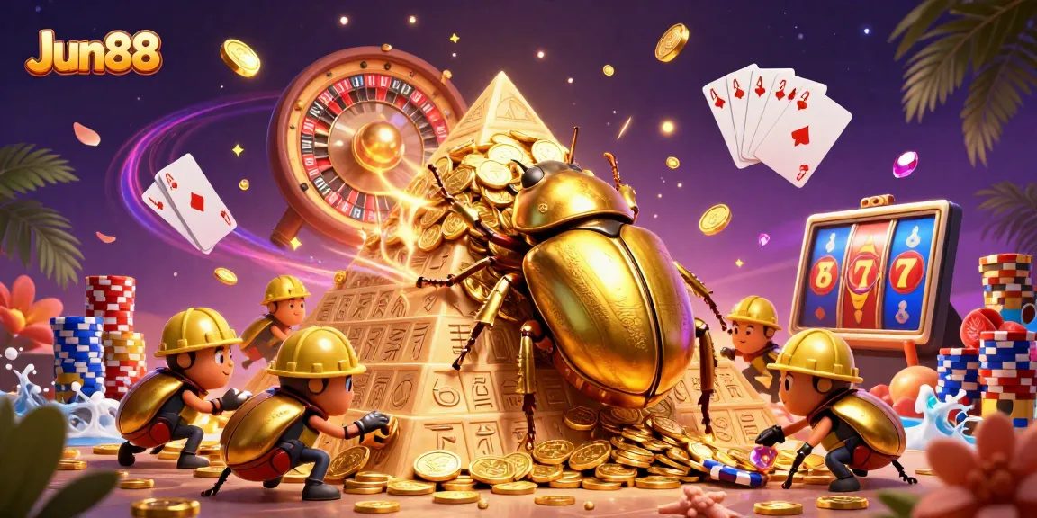 Experience thrilling gaming at Jun88 with vibrant casino elements and dynamic characters!