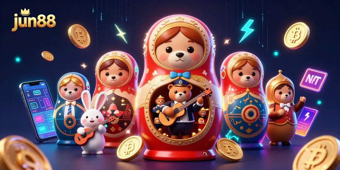 Experience thrilling gameplay at jun88 with vibrant 3D casino characters and crypto elements.