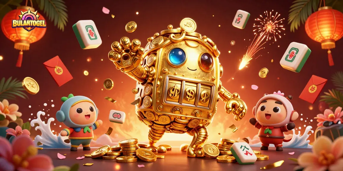 BULANTOGEL illustrates thrilling casino excitement with golden golem and vibrant game elements.