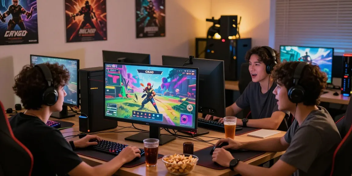Friends gaming on CIKA4D platform with vibrant visuals and snacks in an inviting atmosphere.
