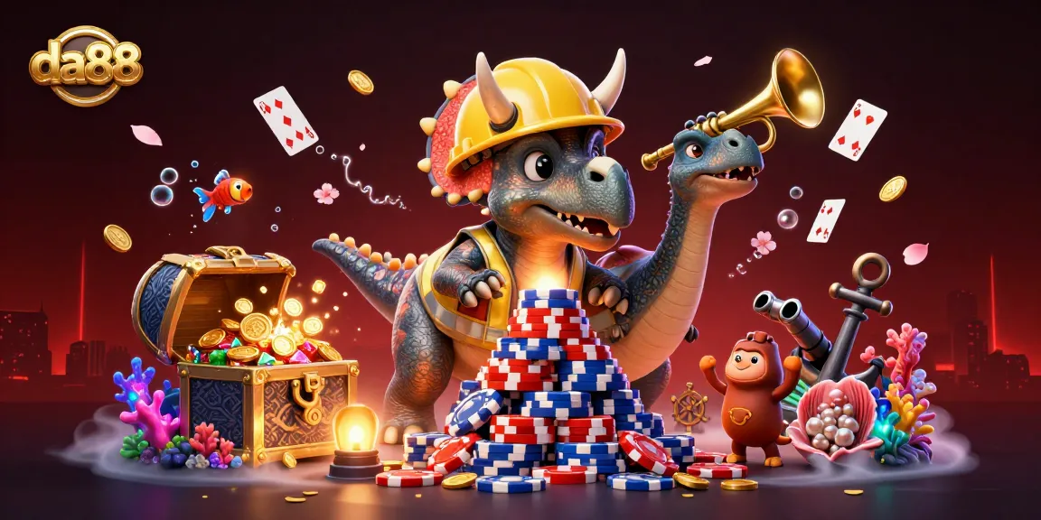 Celebrate winning with da88's dynamic casino action featuring vibrant characters and treasures.