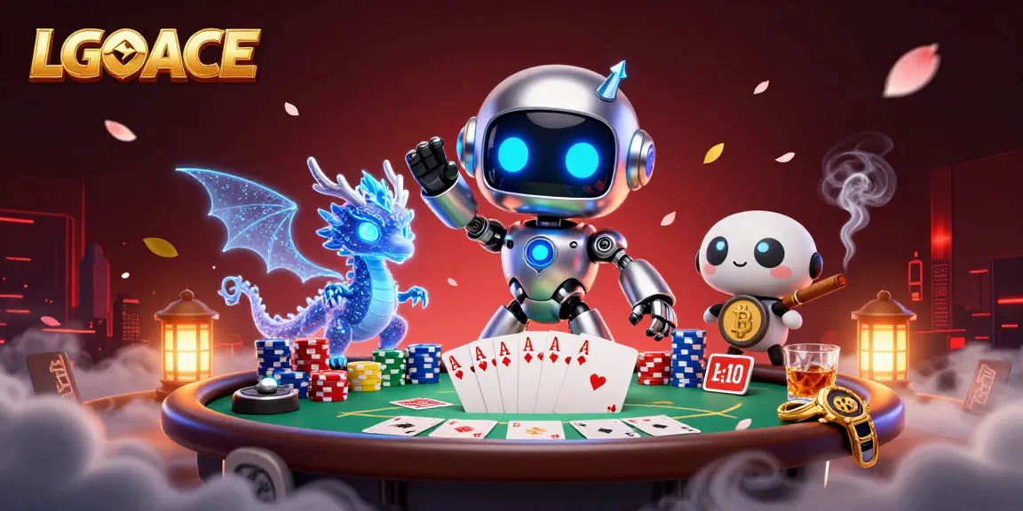 LGOACE casino illustration showcasing a dynamic poker scene with vibrant characters and game elements.