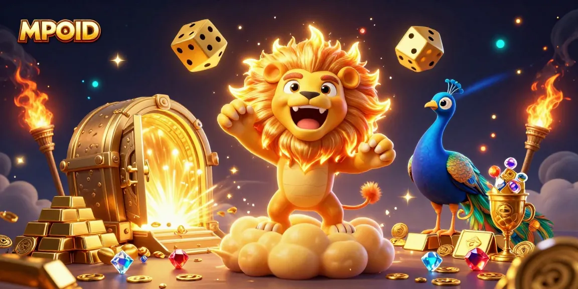 MPOID showcasing immersive casino elements with a golden lion, dice, and treasure