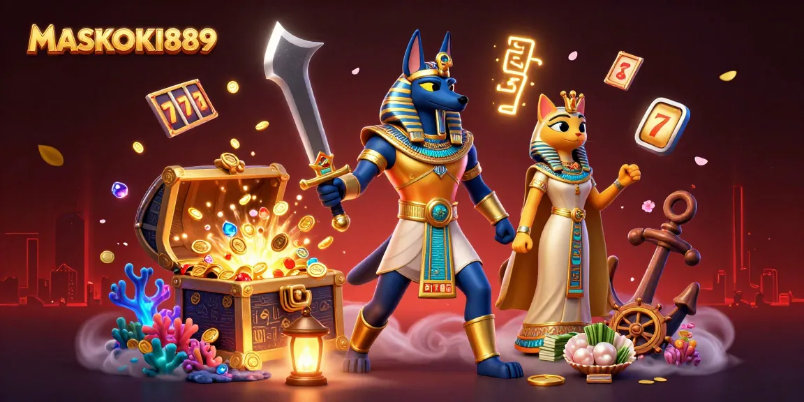 Engage in thrilling gameplay at MASKOKI889 featuring dynamic slot reels and ancient Egyptian warriors.