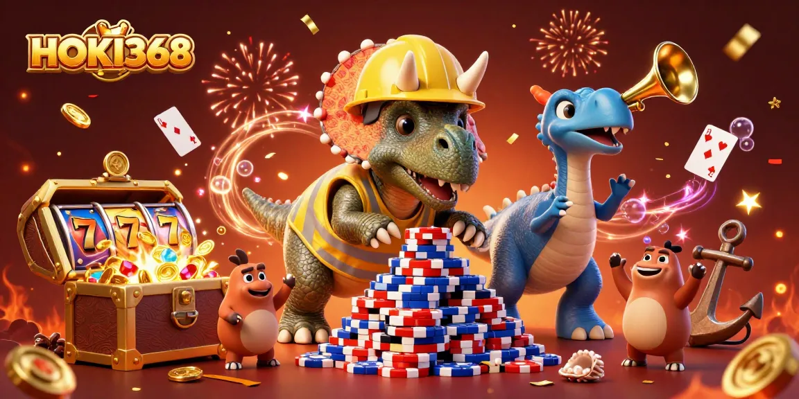 Celebrate wins with HOKI368 showcasing a dynamic casino scene filled with exciting gaming elements.