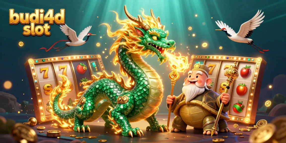 Win big with budi4d slot in this vibrant 3D casino illustration showcasing lucky symbols and dynamic elements.