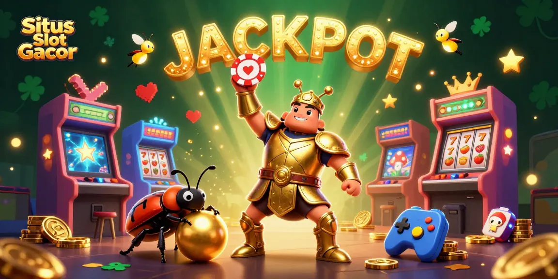 Situs Slot Gacor menang dengan ilustrasi 3D karakter kasino yang hidup, simbol buah dan jackpot memikat.