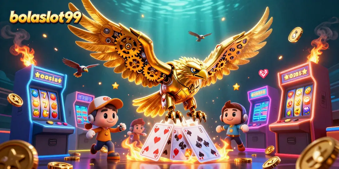 Engage with bolaslot99 at the vibrant jackpot casino scene featuring an eagle and game elements.